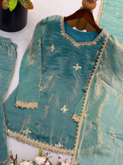 Party-wear Fendy Silk Embroidery Sequence & Real Mirror Work Sharara
