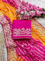 Beautiful Soft Chinon Silk Lehriya Multi Saree