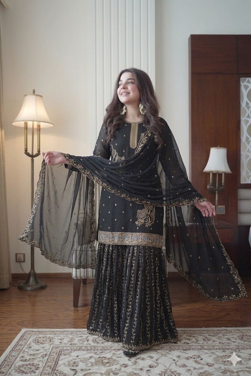Beautiful Festival Special Georgette Sequence Embroidery Work Sharara