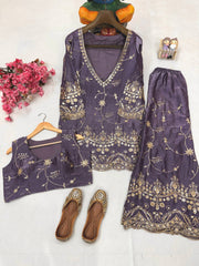 Trendy Stylish Fendy Silk Kurti Palazzo With Stitched Blouse