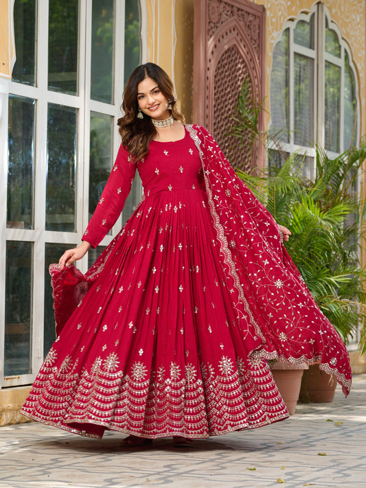 Wedding Special Vichitra silk Embroidery Work Gown