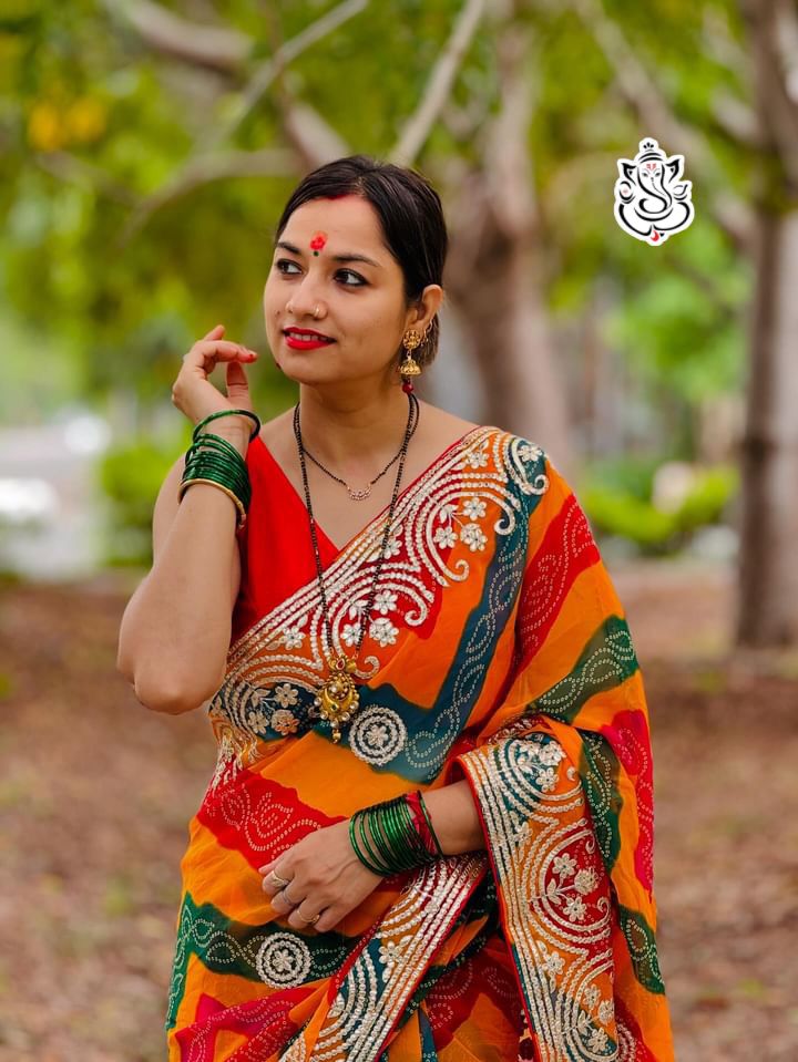 Beautiful Heavy Georgette Original Pachrangi Printed Saree