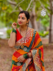 Beautiful Heavy Georgette Original Pachrangi Printed Saree