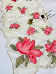 Beautiful Soft Weightless Chiffon Floral Digital Print & Embroidery Work Saree