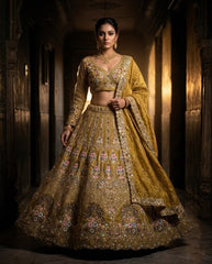 Party-wear Gold Crush Embroidery Sequence Work Lehenga Choli
