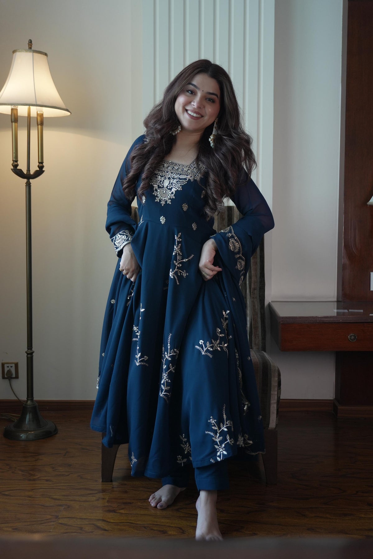 Party-wear Georgette Sequence Embroidery Work Gown