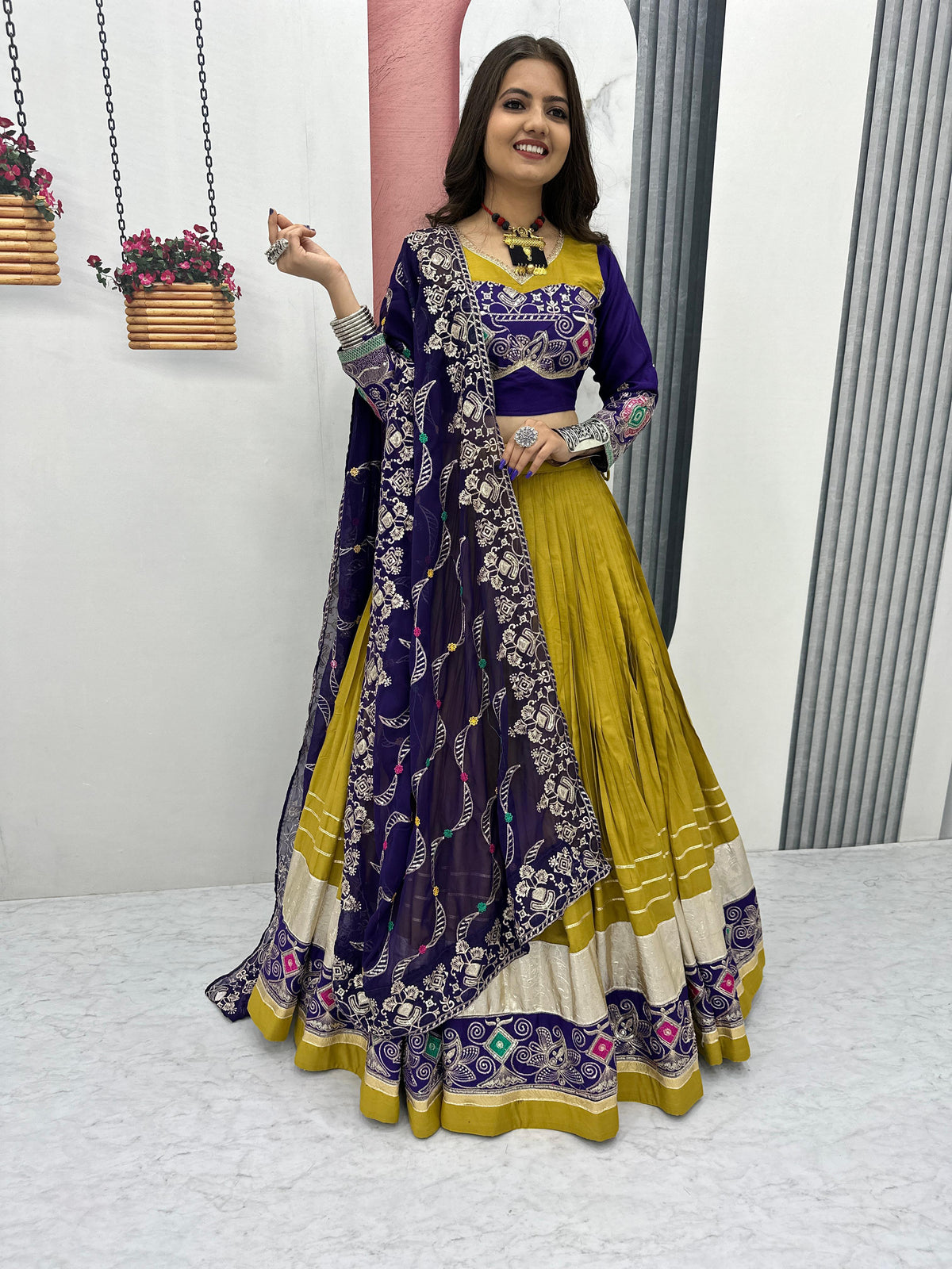 Navratri Special Pure Cotton Embroidery Thread & Sequence Work Lehenga Choli
