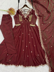 Beautiful Vichitra Silk Sequence Embroidery Work Gown
