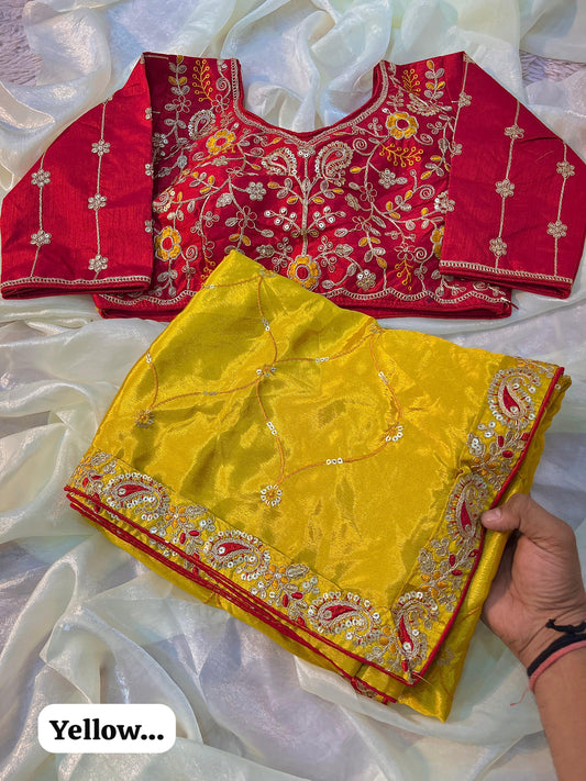 Beautiful Chinon Silk Sequence With Multi Coding Work Saree