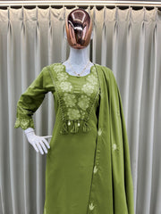 Beautiful Designer Rayon Cotton Embroidery Work Dress