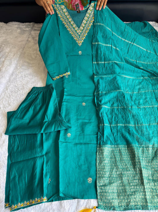 Beautiful Roman Silk Embroidery With Sequence Work Dress