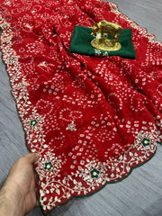 Beautiful Pure Georgette With Jodhpur Bandhani Printed Saree