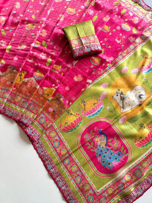 Beautiful Zari Weaving Softy Dola Crepe jacquard Weaving Silk Saree