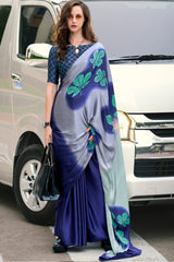 Beautiful Satin Silk With Digital Printed Saree