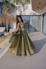 Premium Designer Fendi Silk Multi Thread Embroidery Work Lehenga Choli