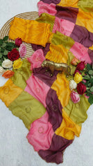 Beautiful Soft Space Silk Multi Prints With Beads Work Saree