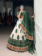 Festival Special Tasar Silk Bandhej Printed & Gamthi Work Lehenga Choli
