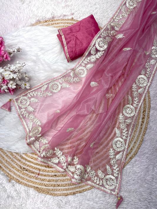 Party-wear Soft Twill Net C- Pallu & Piping Work Saree