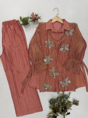 Trendy Slasa Silk Three Piece Co-ord Set With Shrug