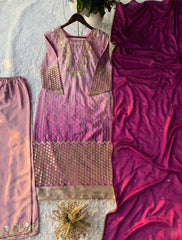 Party-wear Chinon Silk Printed With Sequence Embroidery Work Dress