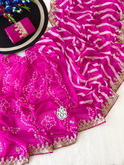 Beautiful Georgette With Digital Bandhej Peding Printed Saree