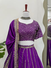 Purple Chinon Silk Thread With Sequence Work Lehenga Choli