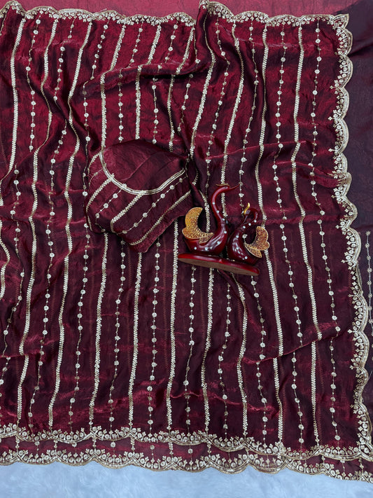 Party-wear Soft Space Silk Sequence Embroidery Work Saree