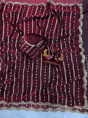 Party-wear Soft Space Silk Sequence Embroidery Work Saree