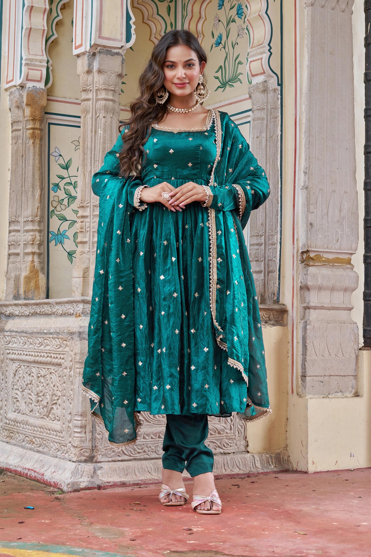 Party-wear Fendy Silk Embroidery With Sequence & Thread Detailing Gown