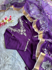 Beautiful Purple Roman Silk Embroidery With Sequence Work Dress