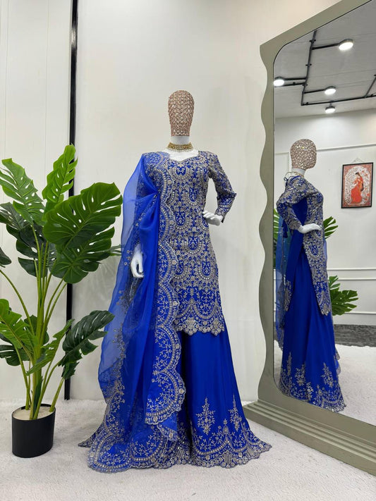 Party-wear Chinon Silk Thread With Sequence Work Sharara