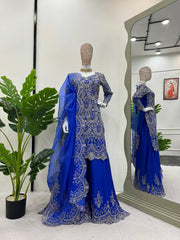 Party-wear Chinon Silk Thread With Sequence Work Sharara