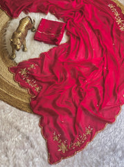 Party-wear Double Shade Crush Silk Cutdana Border Work Saree