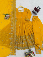 Beautiful Crunchy Silk Designer Embroidery With Sequence & Thread Work Gown