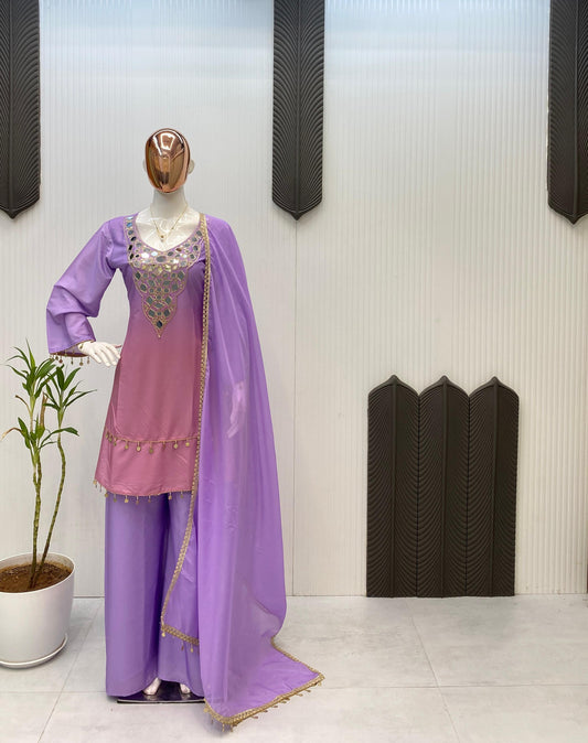 Beautiful Printed Crepe Mirror & Embroidery Work Suit