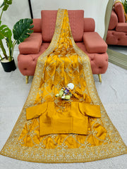 Beautiful Designer Japan Satin Silk Thread With Sequence Work Saree