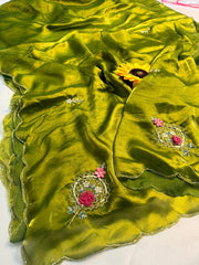 Party-wear Fendy Satin Khatli Cutdana Handwork Saree