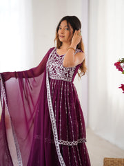 Beautiful Party-wear Georgette Thread With Sequence Work Lehenga With Top