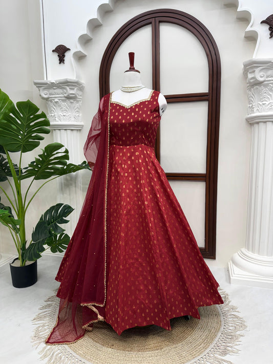 Festive Special Chanderi Jacquard Butti Designer Anarkali Gown
