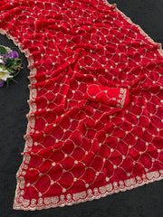 Party-wear Fendy Chiffon Silk Sequence Embroidery Work Saree