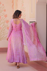 Partywear Gold Organza With Sequins-Multi Embroidered Work Gown