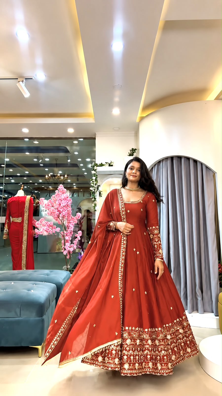 Party-wear Crunchy Silk Embroidery Sequence Work Gown