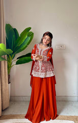 Wedding Special Georgette Embroidery & Sequence Work Top With Palazzo