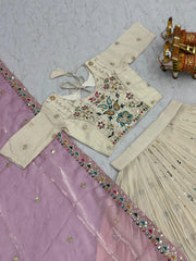 Festive Special Pure Tissue Silk Embroidery Sequence Thread Work Lehenga With Stitched Blouse