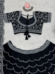 Blockbuster Black Georgette Thread With Sequence Work Lehenga Choli