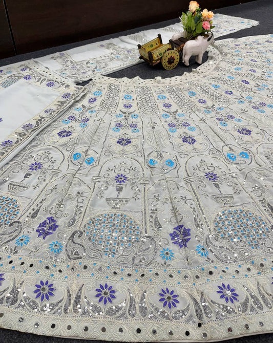 Beautiful Premium Quality Georgette Coding Sequence Real Mirror Work Lehenga Choli