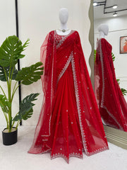 Stunning Red Beautiful Designer Georgette Saree