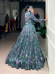 Beautiful Tasar Silk Printed Lehenga Choli With Koti