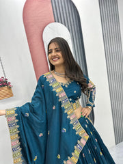 Festive Special Vichitra Silk Embroidery Coading Sequence & Thread Work Lehenga  With Stitched Blouse