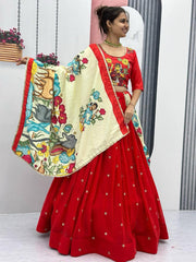 Beautiful Pure Cotton Kalamkari Printed With Real Handwork Lehenga Choli